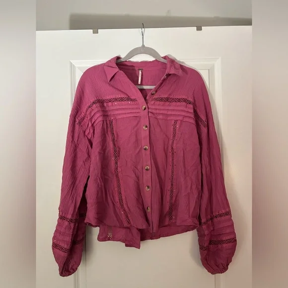 Free People Summer Stars Pink Button Up Top - Picture 2 of 3
